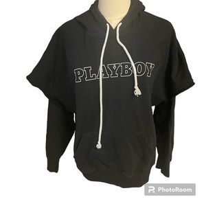 Playboy Hoodie Cutoff Sleeve Style Black Pacsun Sz S